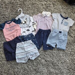 Cat & Jack, Bon Bébé Boys 6-9M Outfit Bodysuit Shorts Set Lot 11pc